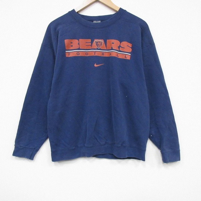 L★古着 ナイキ NIKE 長袖 スウェット メンズ 90年代 90s NFL シカゴベアーズ クルーネック USA製 紺 アメフト スーパーボウル【spe】 25nov18