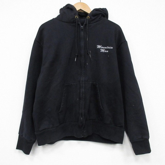 XL★古着 キャンバー 長袖 フルジップ スウェット パーカー メンズ 90年代 90s マウンテン 大きいサイズ USA製 黒 内側サーマル 25nov18