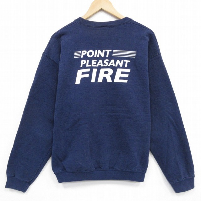 【20%OFF】L★古着 フルーツオブザルーム 長袖 スウェット メンズ 00年代 00s ファイヤー クルーネック USA製 紺 25nov15