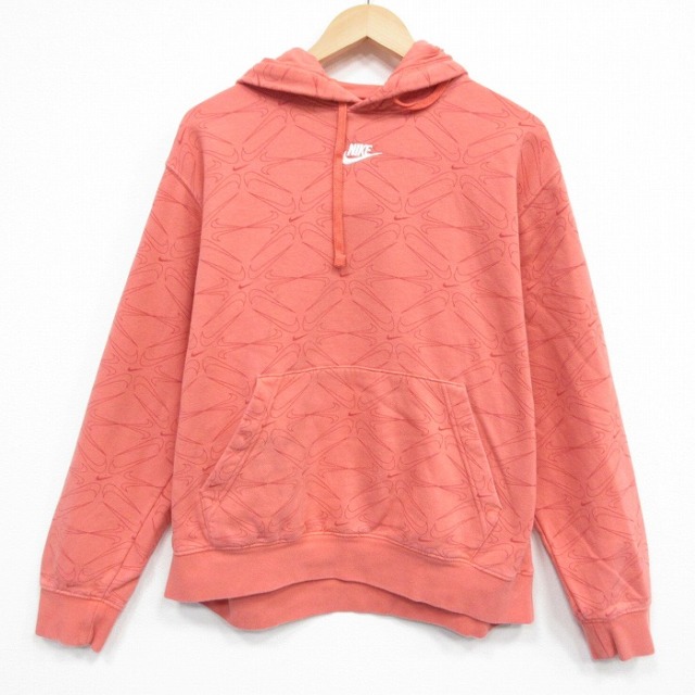 XL★古着 ナイキ NIKE 長袖 スウェット パーカー メンズ 総柄 大きいサイズ クルーネック 薄ピンク 25nov15