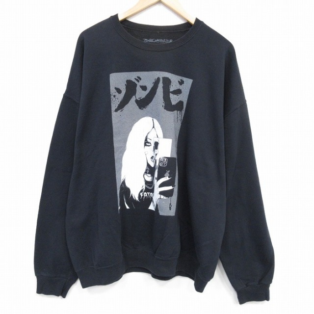 XL★古着 長袖 スウェット メンズ ゾンビメイクアウトクラブ 大きいサイズ クルーネック 黒 25nov17