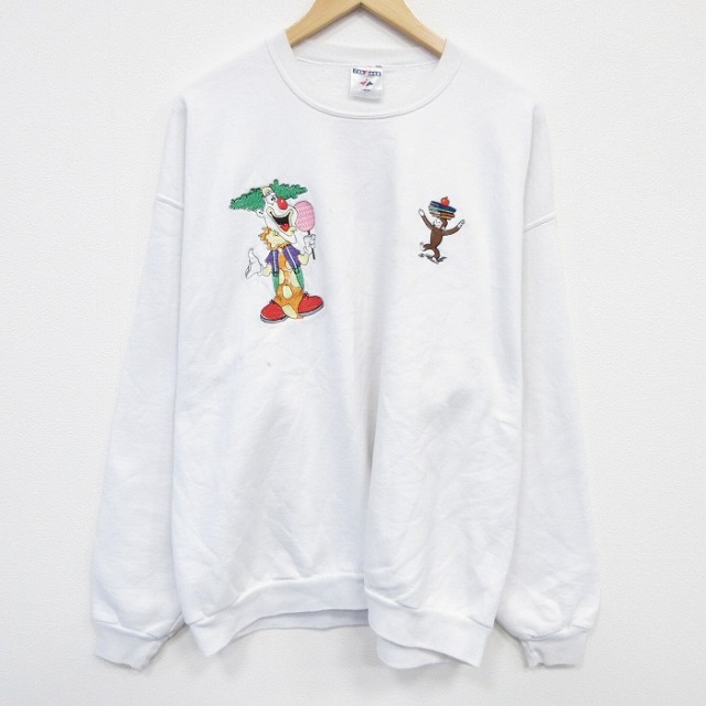 XL★古着 ジャージーズ 長袖 スウェット メンズ 00年代 00s ピエロ 刺繍 大きいサイズ クルーネック 白 25nov17