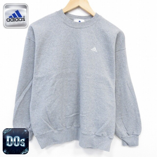 【50%OFF】アディダス 00s 長袖スウェット ワンポイントロゴ グレー M | 古着