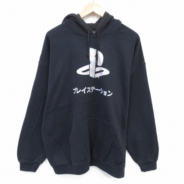 XL★古着 長袖 スウェット パーカー メンズ プレイステーション 大きいサイズ 黒 25nov17