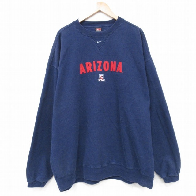 古着通販 XL☆古着 長袖 スウェット メンズ 大きいサイズ クルーネック 紺