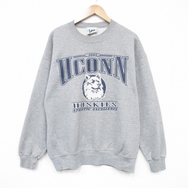 XL★古着 リー Lee 長袖 スウェット メンズ 00年代 00s UCONN クルーネック グレー 霜降り 25nov17