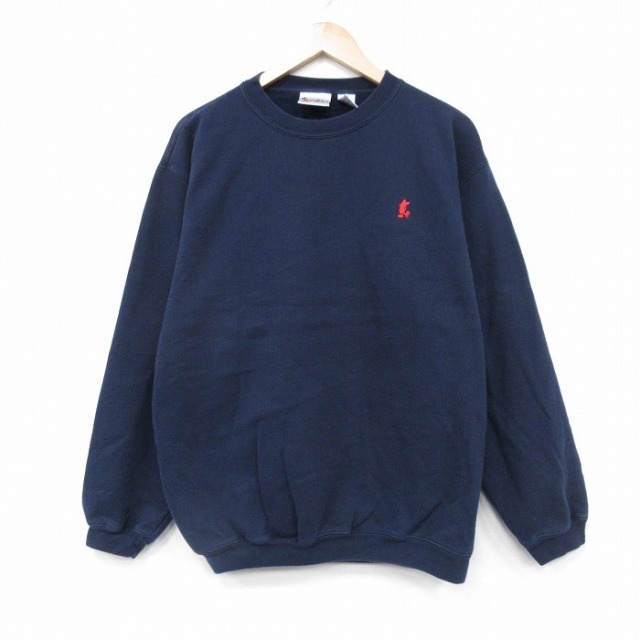 L★古着 長袖 スウェット メンズ 00年代 00s ディズニー ミッキー クルーネック 紺 25nov17