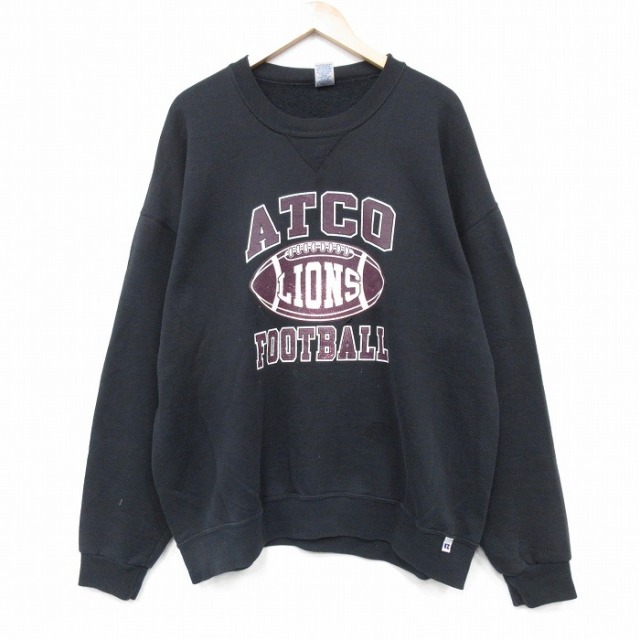 XL★古着 ラッセル 長袖 スウェット メンズ 00年代 00s フットボール 大きいサイズ クルーネック 黒 25nov17