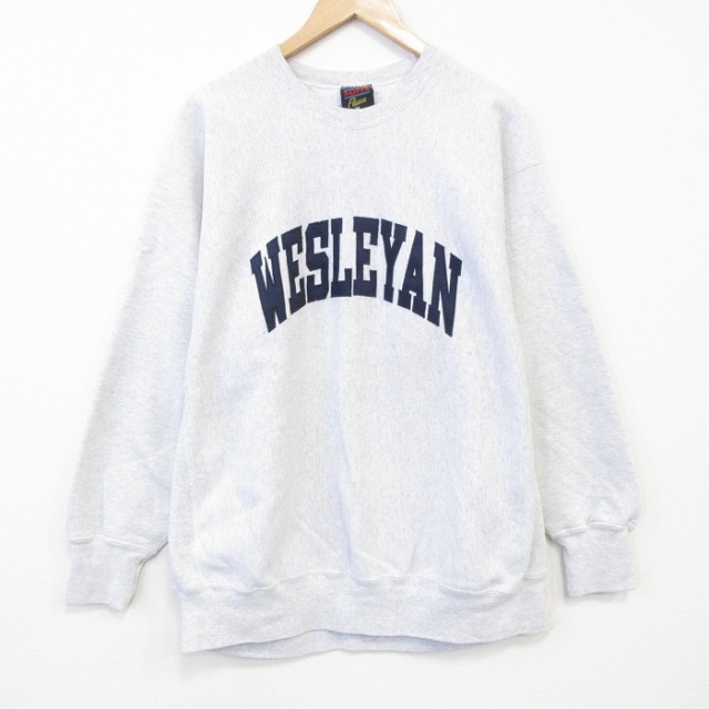 XL★古着 長袖 スウェット メンズ 90年代 90s WESLEYAN 大きいサイズ クルーネック 薄グレー 霜降り 25nov17