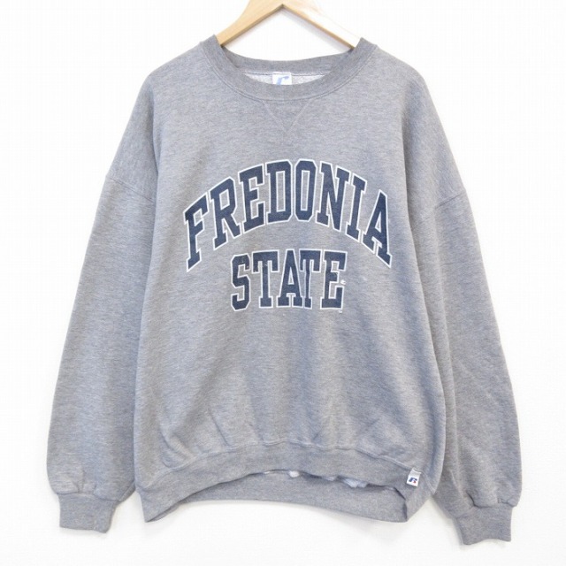 XL★古着 ラッセル 長袖 スウェット メンズ FREDONIA 大きいサイズ クルーネック グレー 霜降り 25nov17