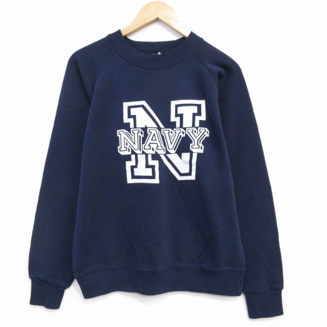 XL★古着 長袖 スウェット メンズ 90年代 90s ミリタリー ネイビー NAVY クルーネック USA製 紺 25nov17