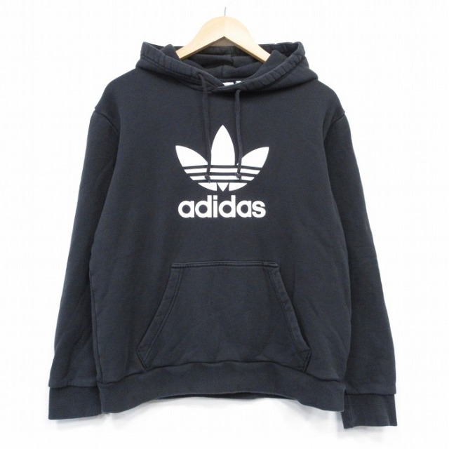 【50%OFF】アディダス 長袖スウェットパーカー ビッグロゴ ブラック L | 古着