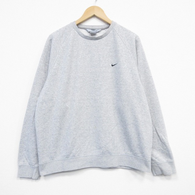 XL★古着 ナイキ NIKE 長袖 スウェット メンズ 00年代 00s ワンポイントロゴ ラグラン クルーネック 薄グレー 霜降り 25nov18