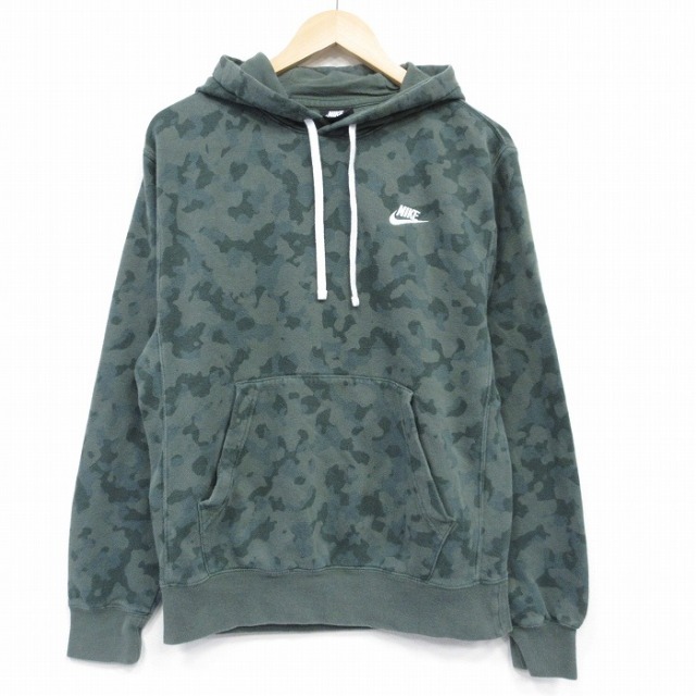 M★古着 ナイキ NIKE 長袖 スウェット パーカー メンズ ワンポイントロゴ 濃緑他 迷彩 25nov18