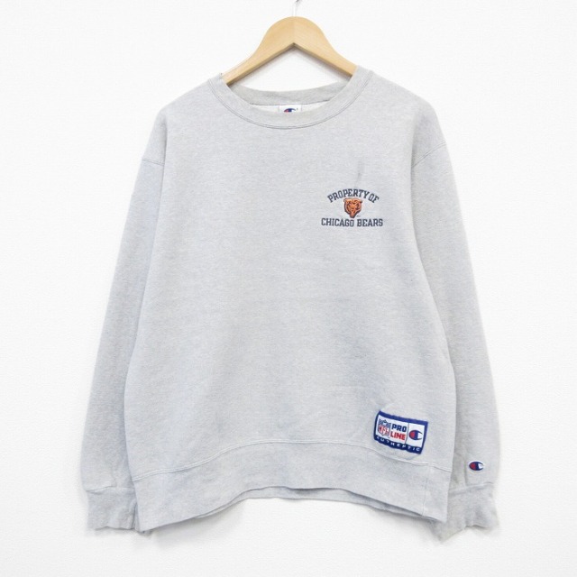 L★古着 チャンピオン champion 長袖 スウェット メンズ 90年代 90s NFL シカゴベアーズ クルーネック 薄グレー 霜降りアメフト スーパーボウル 25nov18