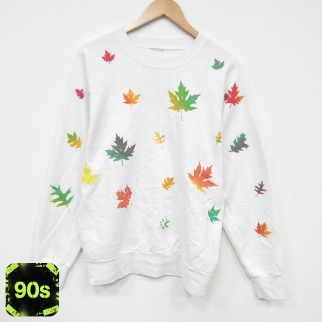 【50%OFF】90s ラグランスウェット 葉 ホワイト M | 古着
