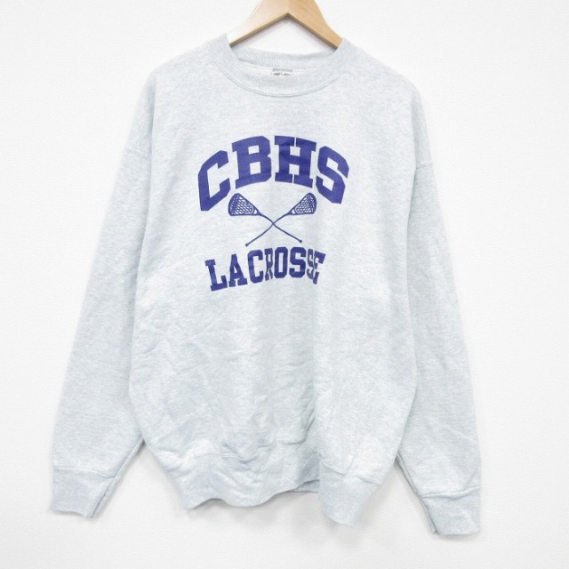 XL★古着 フルーツオブザルーム 長袖 スウェット メンズ 90年代 90s ラクロス 大きいサイズ クルーネック 薄グレー 霜降り 25nov18