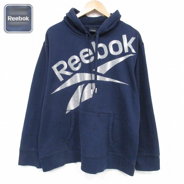 【50%OFF】リーボック 長袖スウェットパーカー ビッグロゴ ネイビー XL | 古着