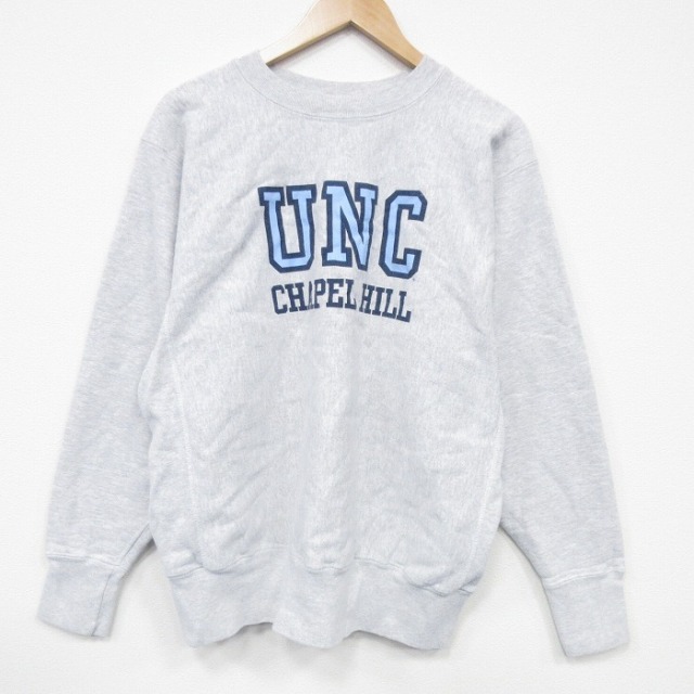 XL★古着 長袖 スウェット メンズ 90年代 90s UNC クルーネック USA製 薄グレー 霜降り 25nov18