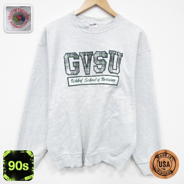 【50%OFF】フルーツオブザルーム 90s 長袖スウェット GVSU グレー L | 古着