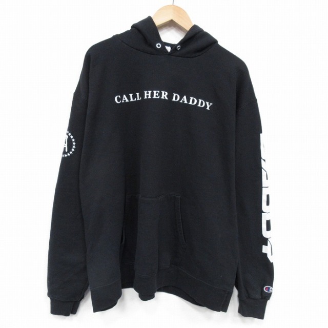 XL★古着 チャンピオン champion 長袖 スウェット パーカー メンズ CALL 大きいサイズ 黒 25nov18