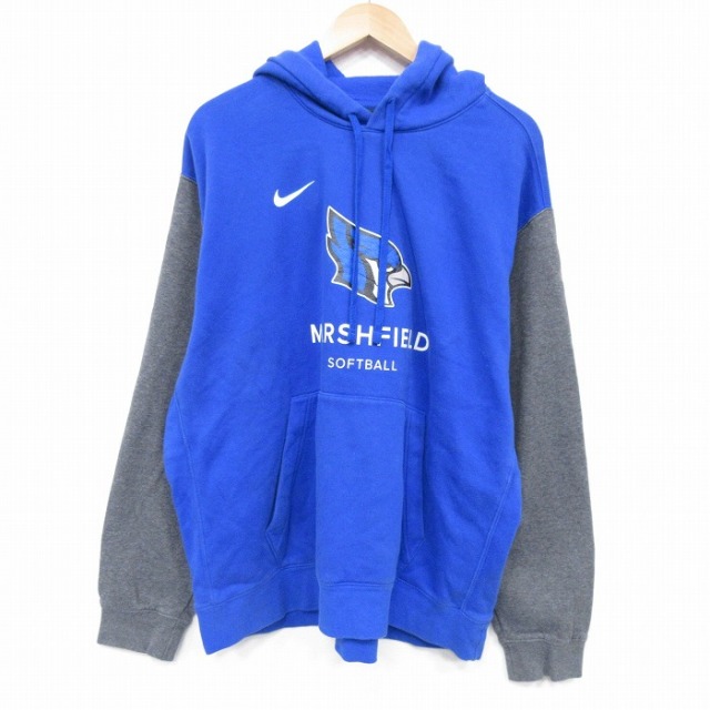 XL★古着 ナイキ NIKE 長袖 スウェット パーカー メンズ ソフトボール 大きいサイズ ツートンカラー 青他 25nov18