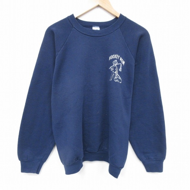 【20%OFF】XL★古着 フルーツオブザルーム 長袖 スウェット メンズ 90年代 90s ホッケー ラグラン クルーネック USA製 紺 25nov18