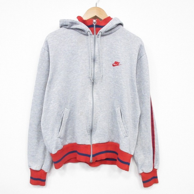 XL★古着 ナイキ NIKE 長袖 フルジップ スウェット パーカー メンズ 80年代 80s ワンポイントロゴ グレー 霜降り【spe】 25nov18