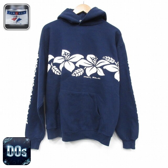 【50%OFF】ジャージーズ 00s 長袖パーカー ハイビスカス ネイビー L | 古着