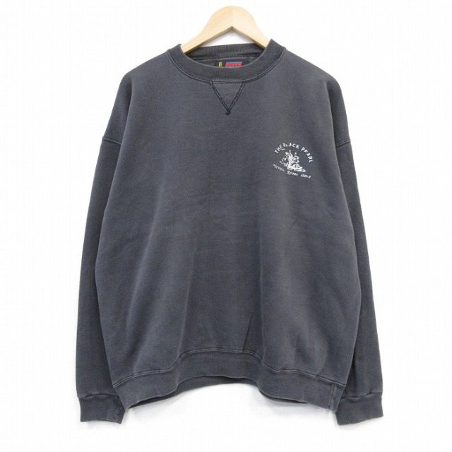 XL★古着 長袖 スウェット メンズ 90年代 90s 船 大きいサイズ クルーネック USA製 黒 25nov19