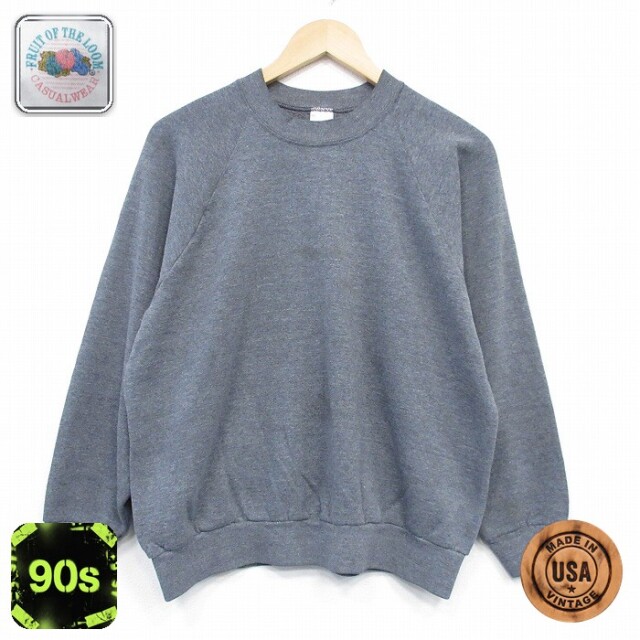 【50%OFF】フルーツオブザルーム 90s 長袖スウェット ラグラン グレー L | 古着