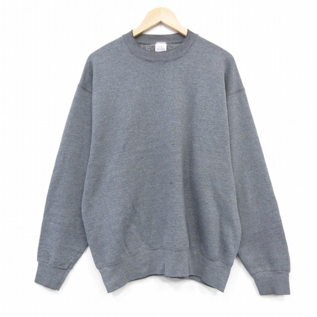 XL★古着 BVD 長袖 スウェット メンズ 90年代 90s 無地 クルーネック USA製 グレー 霜降り 25nov19