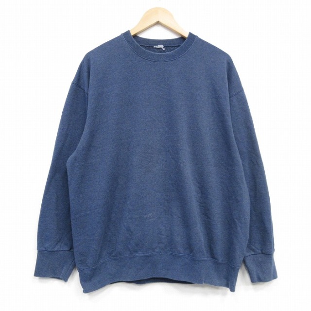 XL★古着 長袖 スウェット メンズ 無地 クルーネック 紺 霜降り 25nov19
