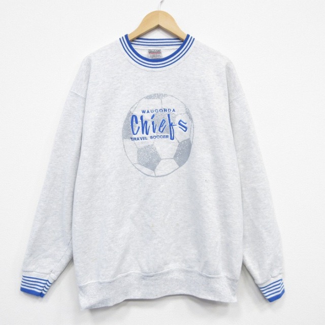 XL★古着オニータ ONEITA 長袖 スウェット メンズ 90年代 90s サッカー 刺繍 クルーネック USA製 薄グレー 霜降り 25nov19
