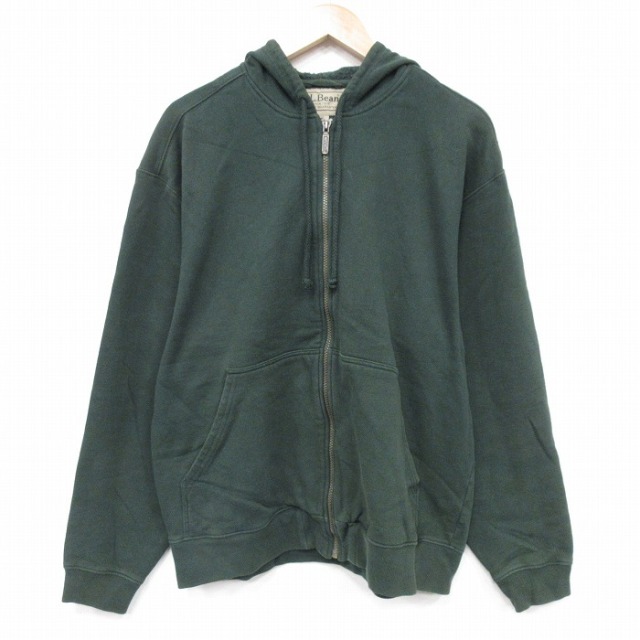 XL★古着 エルエルビーン 長袖 フルジップ スウェット パーカー メンズ 無地 濃緑 25nov19