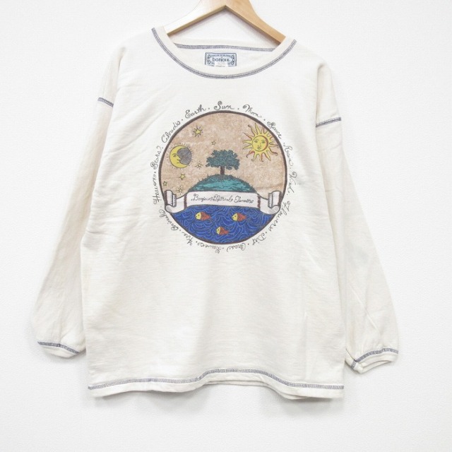 【50%OFF】bonjour 90s 長袖スウェット 太陽月 ベージュ L | 古着