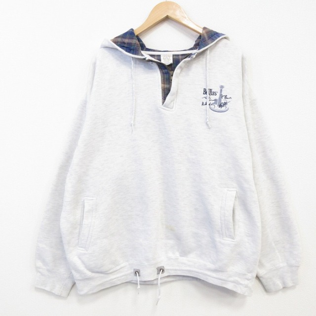 XL★古着 長袖 ロック バンド ハーフジップ スウェット パーカー メンズ 90年代 90s ビートルズ 大きいサイズ 白 霜降り【spe】 25nov20
