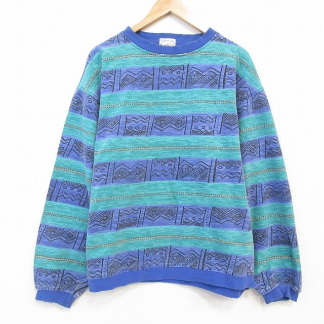 XL★古着 リーボック 長袖 トップス メンズ 90年代 90s 大きいサイズ コットン クルーネック 緑他 25nov20