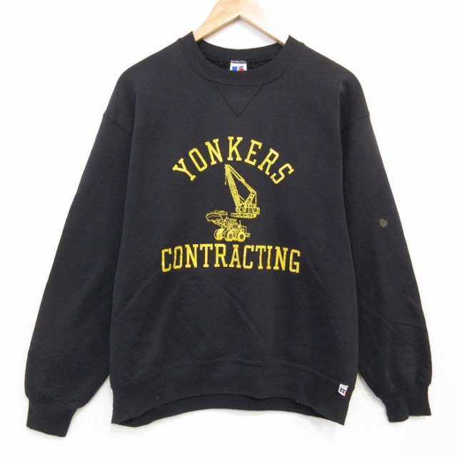 L★古着 ラッセル 長袖 スウェット メンズ 90年代 90s クレーン車 クルーネック USA製 黒 25nov20