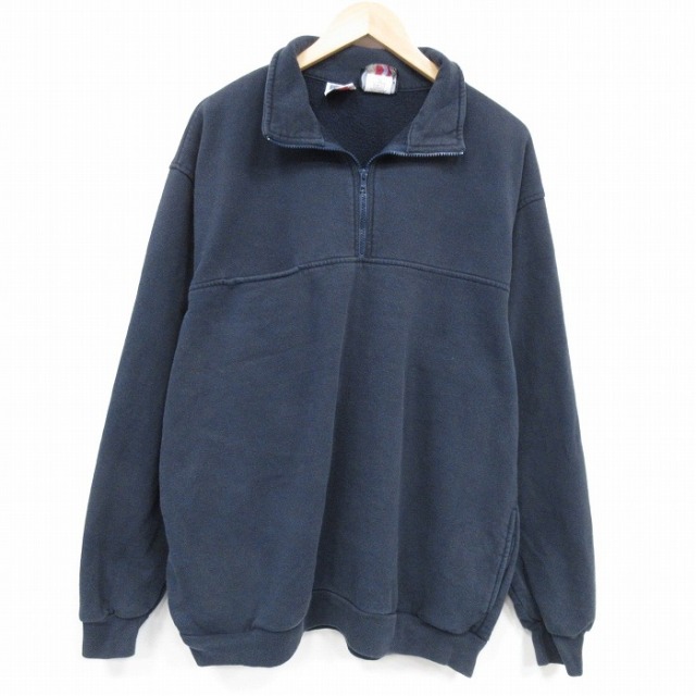 XL★古着 長袖 ハーフジップ スウェット メンズ 無地 USA製 黒 25nov20