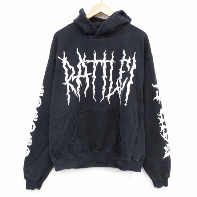 XL★古着 長袖 スウェット パーカー メンズ RATTLE 黒 25nov20