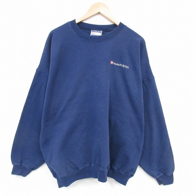 XL★古着 ヘインズ 長袖 スウェット メンズ 00年代 00s ネスレ 大きいサイズ クルーネック 紺 25nov20
