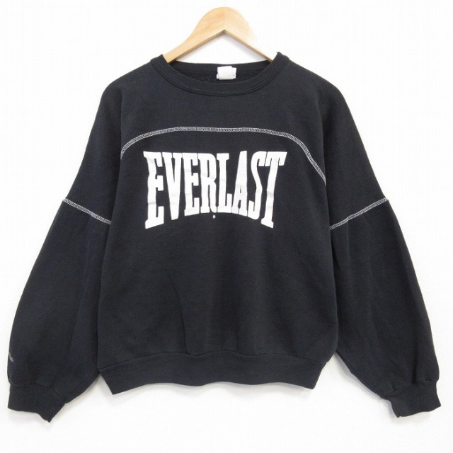 L★古着 EVERLAST 長袖 スウェット メンズ 90年代 90s ビッグロゴ クルーネック USA製 黒 25nov28