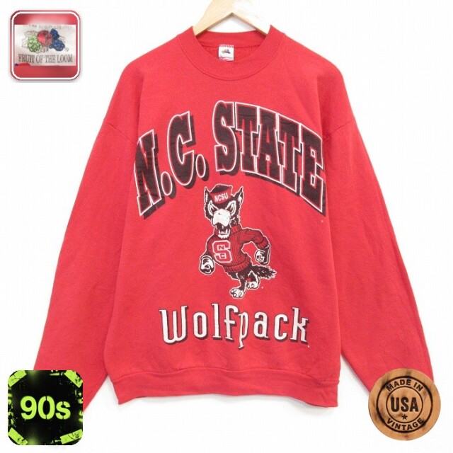 【50%OFF】フルーツオブザルーム 90s 長袖スウェット ウルフパック レッド XL | 古着