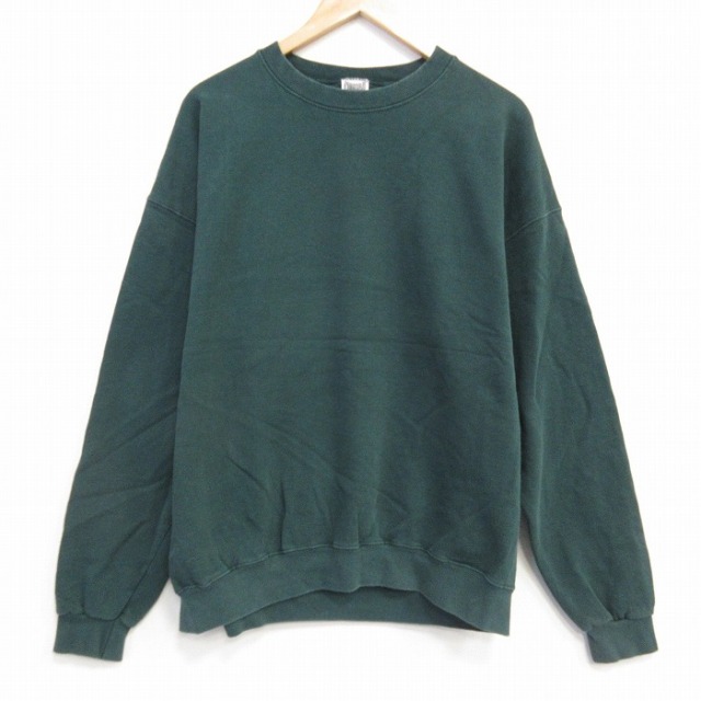 XL★古着 長袖 スウェット メンズ 90年代 90s 無地 大きいサイズ クルーネック USA製 緑 25nov28
