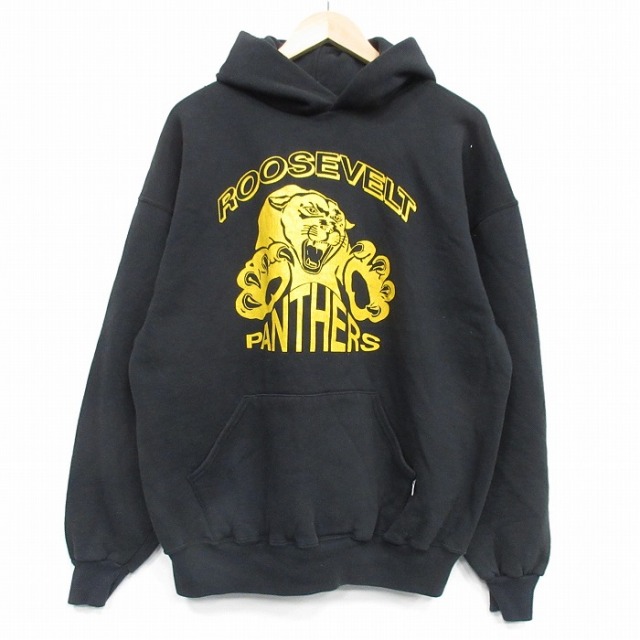 XL★古着 ラッセル 長袖 スウェット パーカー メンズ 90年代 90s パンサーズ USA製 黒 25nov29