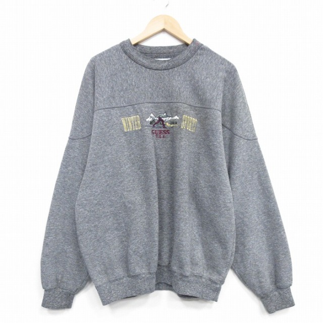 【50%OFF】ゲス 90s 長袖スウェット スキー刺繍 グレー XL | 古着