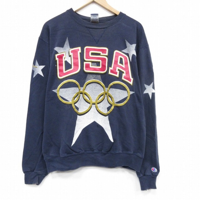 XL★古着 チャンピオン champion 長袖 スウェット メンズ 90年代 90s アトランタオリンピック クルーネック USA製 紺【spe】 25dec08
