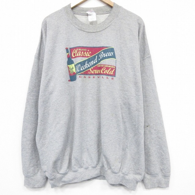 XL★古着 長袖 スウェット メンズ 00年代 00s ウィークエンド 大きいサイズ クルーネック グレー 霜降り 25dec08