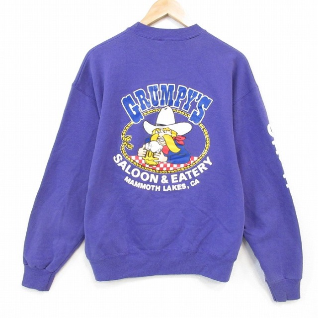 L★古着 ヘインズ 長袖 スウェット メンズ 90年代 90s GRUMPYS クルーネック USA製 紫 25dec04